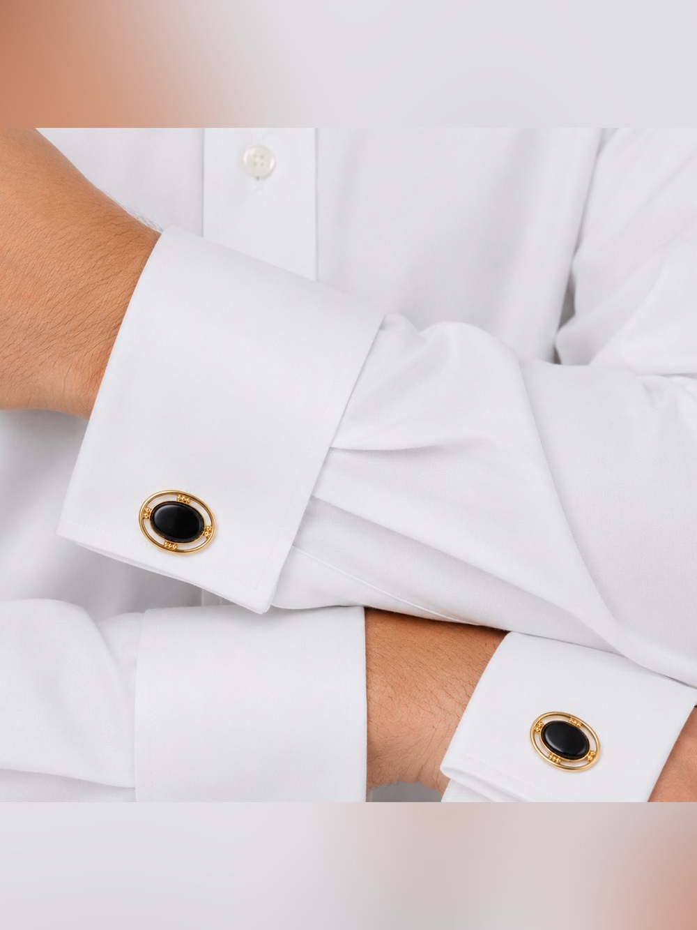 Vintage gold-tone and black oval cufflinks
